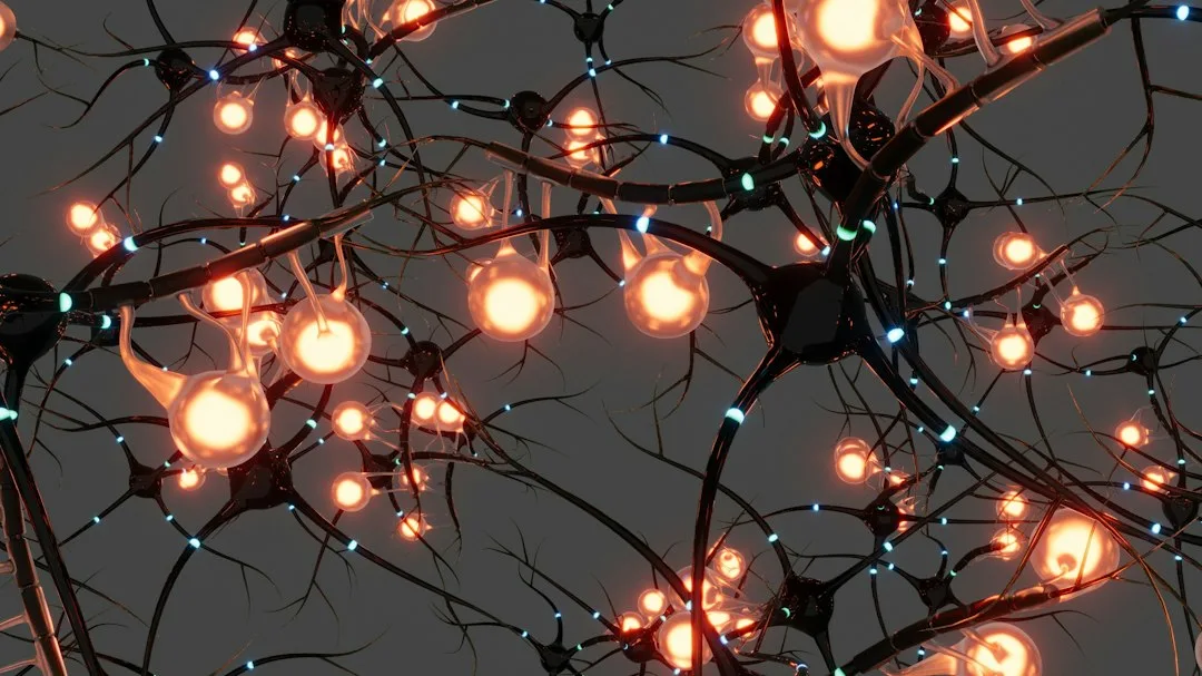 Microscopic-style image of interconnected neurons, illustrating the networks through which neural signals travel.